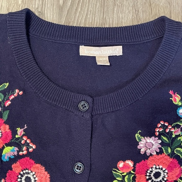Vintage Embroidered Cardigan Sweater Sz 18 Navy Floral Button Down Cottagecore - Picture 7 of 10